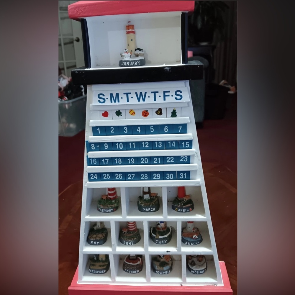 Wooden Perpetual Calendar with Seasonal Icons